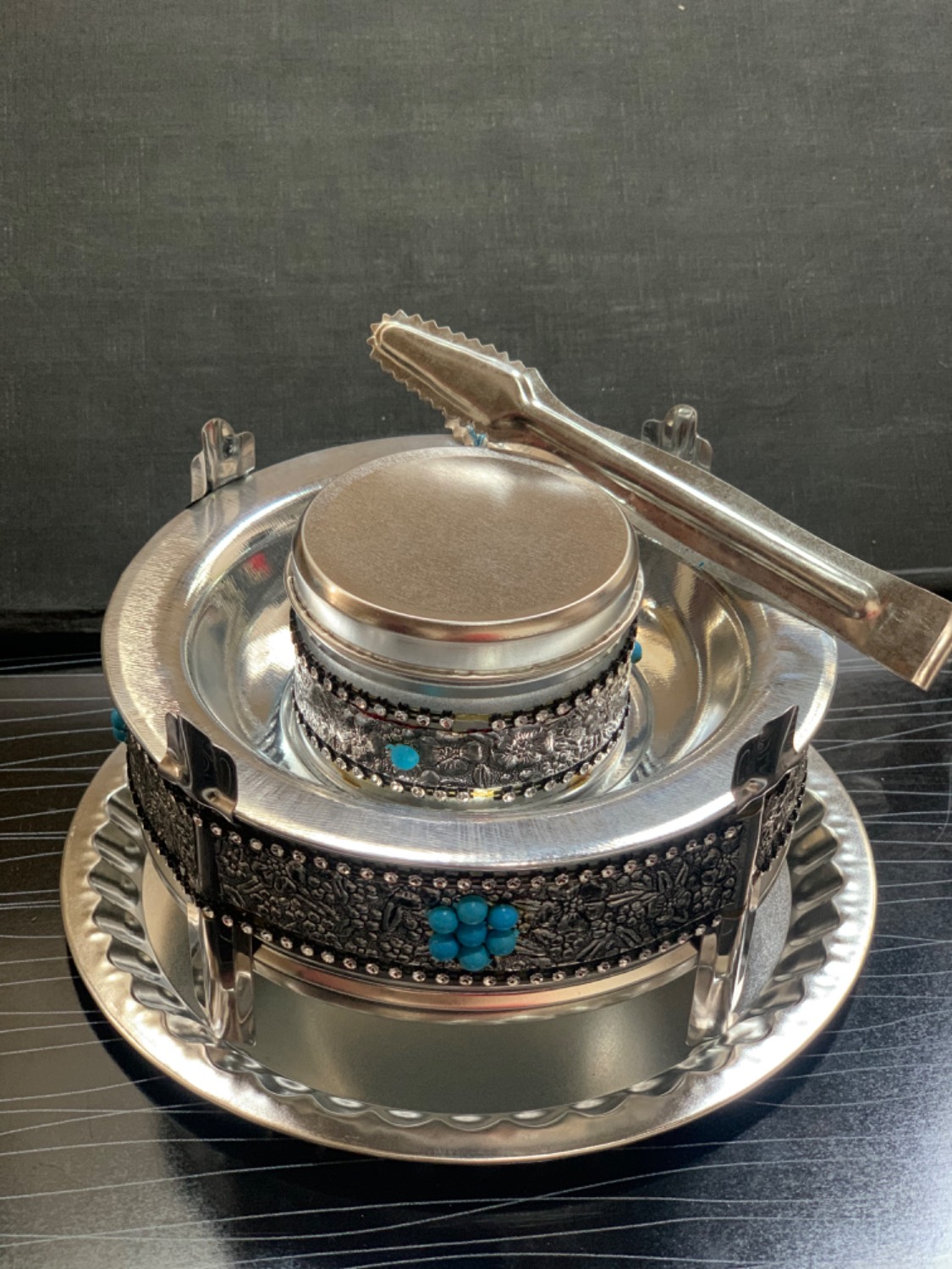 منقل گرد نگین دار با جا اسپندی