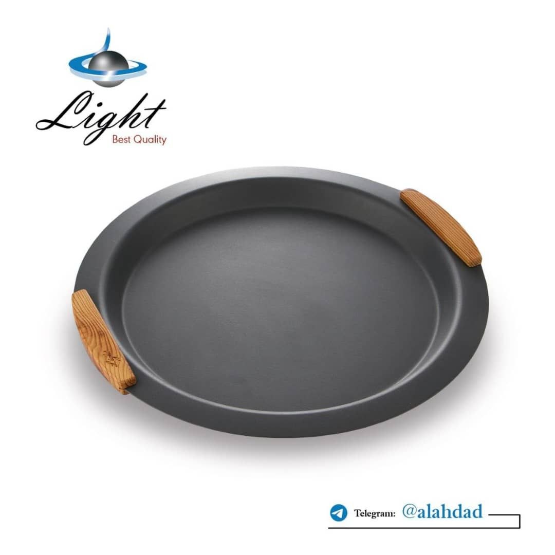 سینی فلزی دسته چوبی طوسی